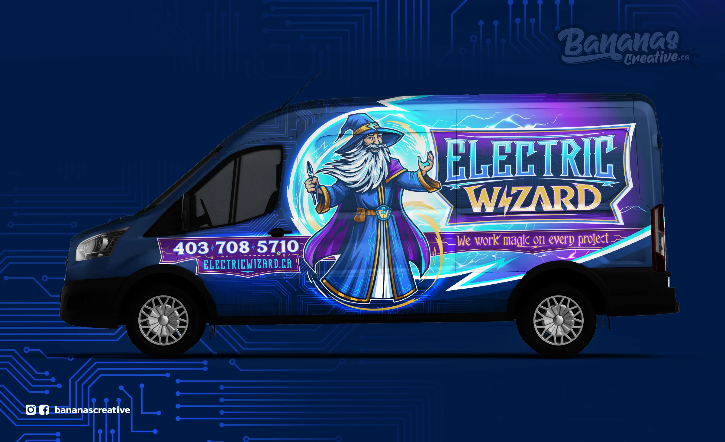 Electric Wizards vehicle wrap design by Bananas Creative.