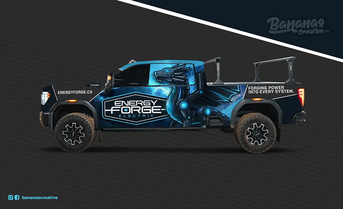 Energy Forge Electrical Vehicle Wrap design and installation by Bananas Creative