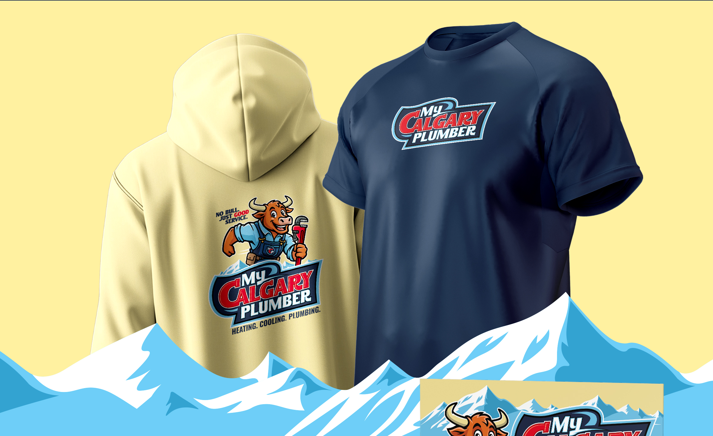 My Calgary Plumber apparel designed by Bananas Creative including a T-shirt, a hoodie and a cap.