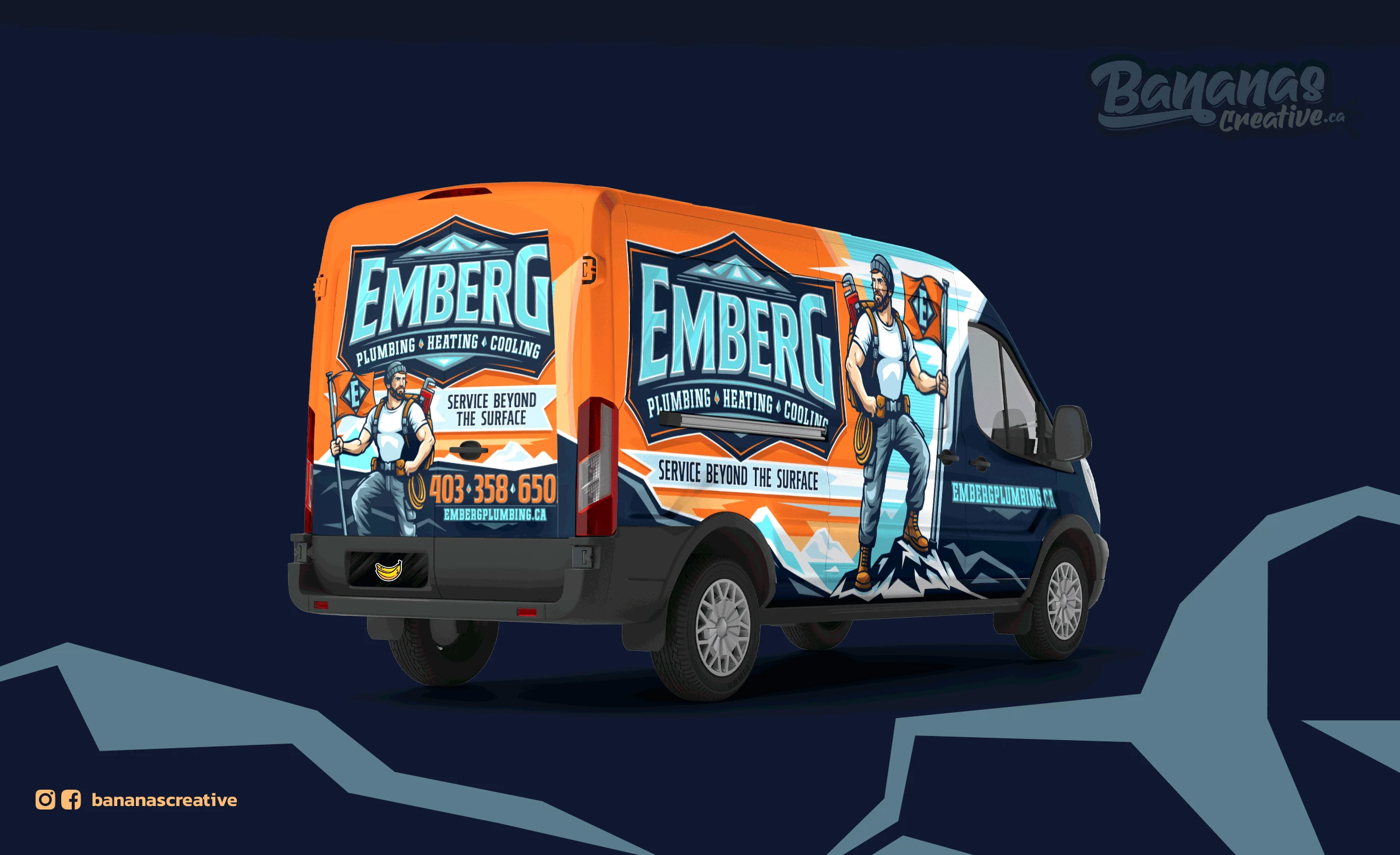 Emberg Plumbing, Heating and Cooling van wrap designed and installed by Bananas Creative.