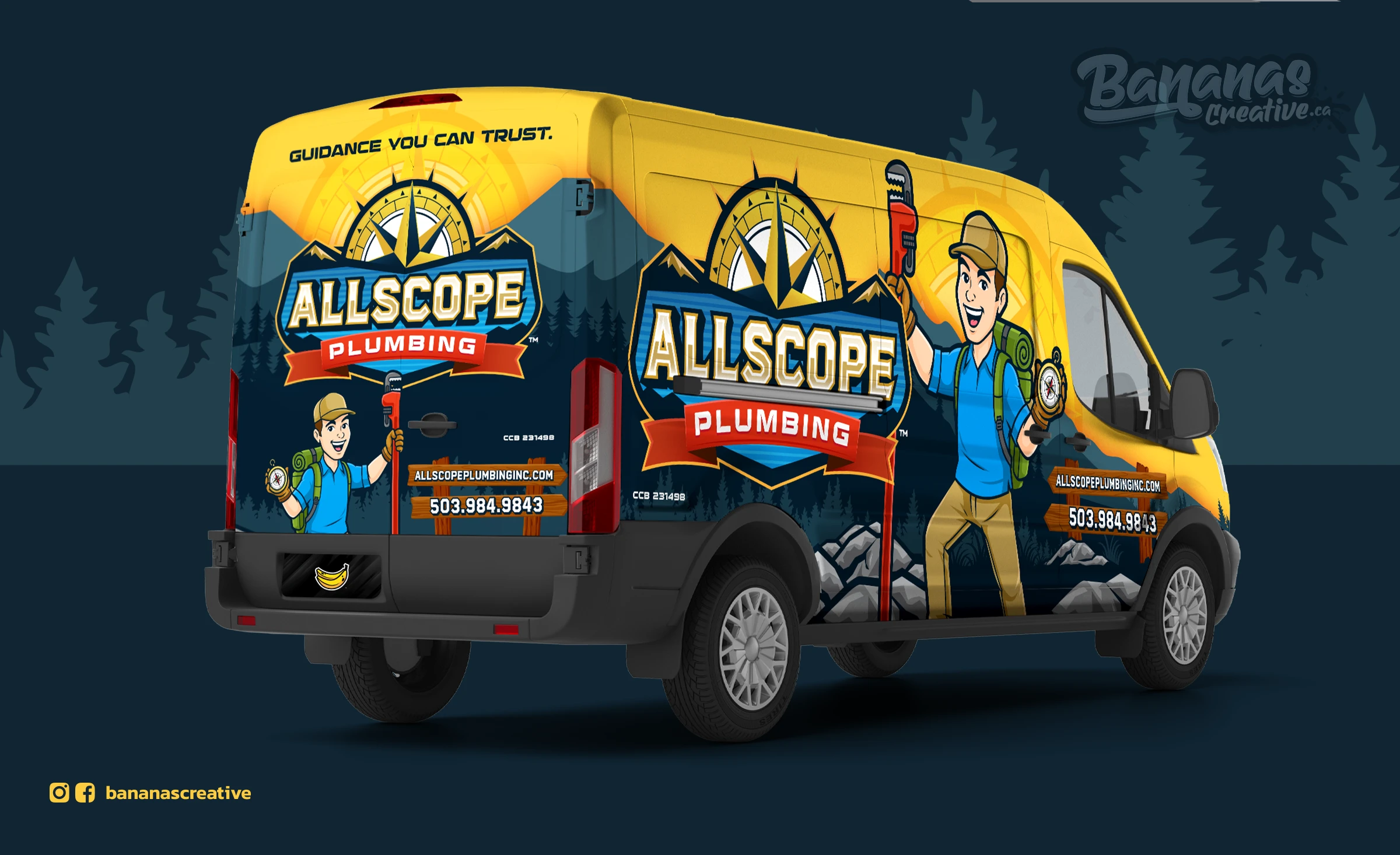 Allscope Plumbing van wrap designed by Bananas Creative.