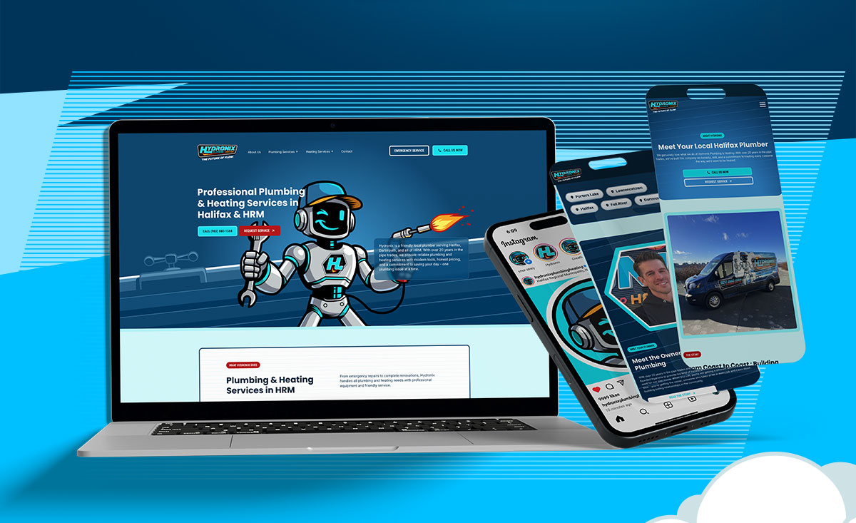 Marketing collateral and business cards for Hydronix Plumbing & Heating
