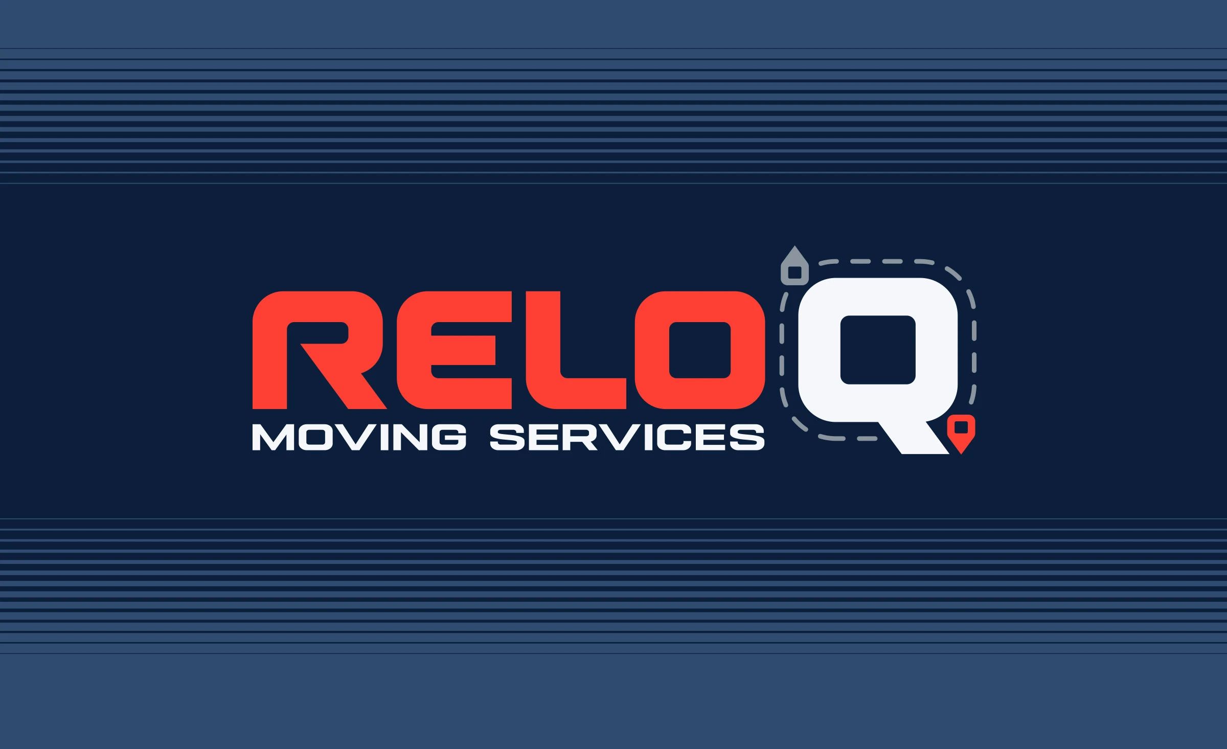 RELOQ Moving Services brand refresh graphic featuring the updated Q logo with location pin, navy and red branding, Massachusetts moving company