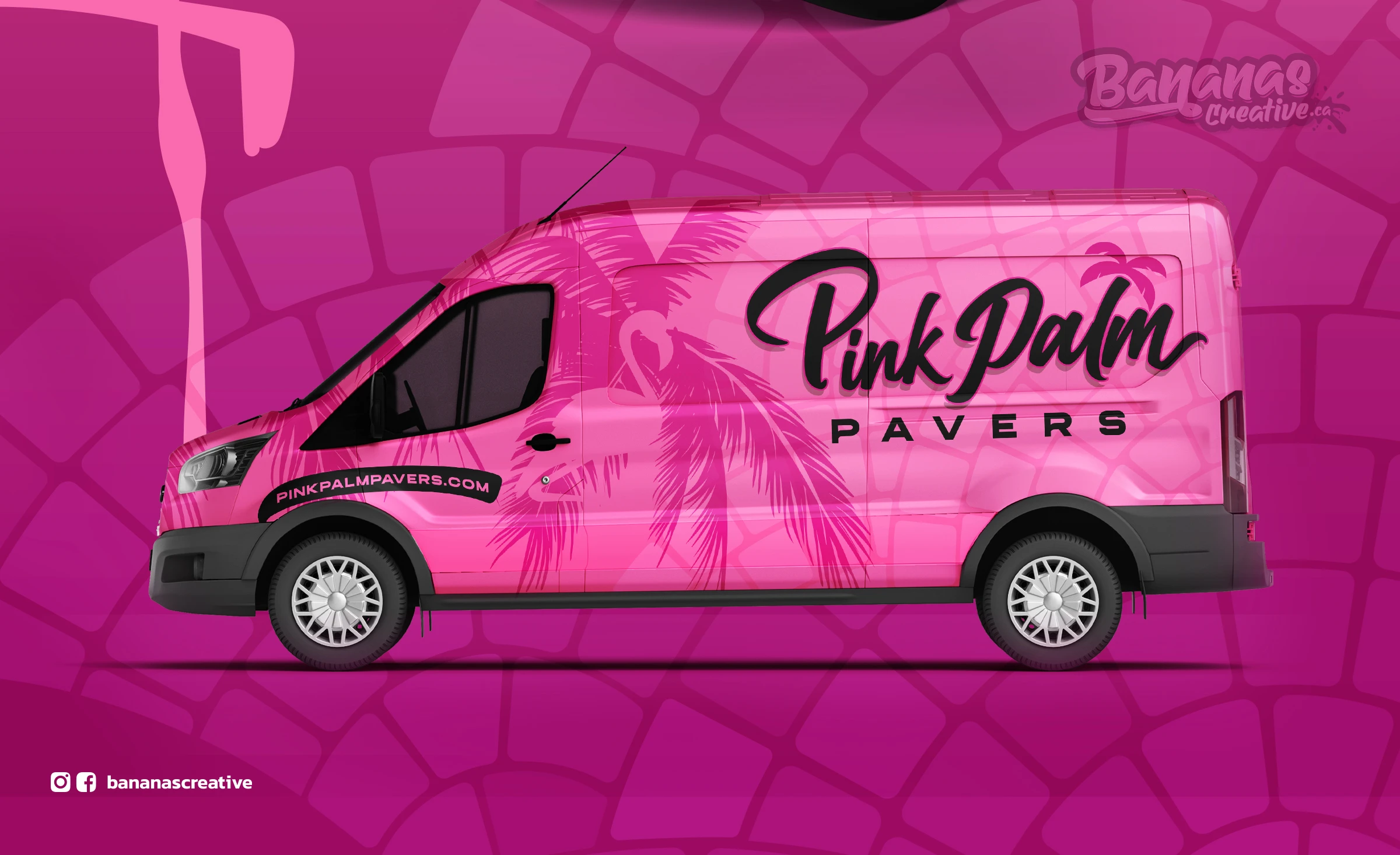 Pink Palm Pavers cargo van wrap design
