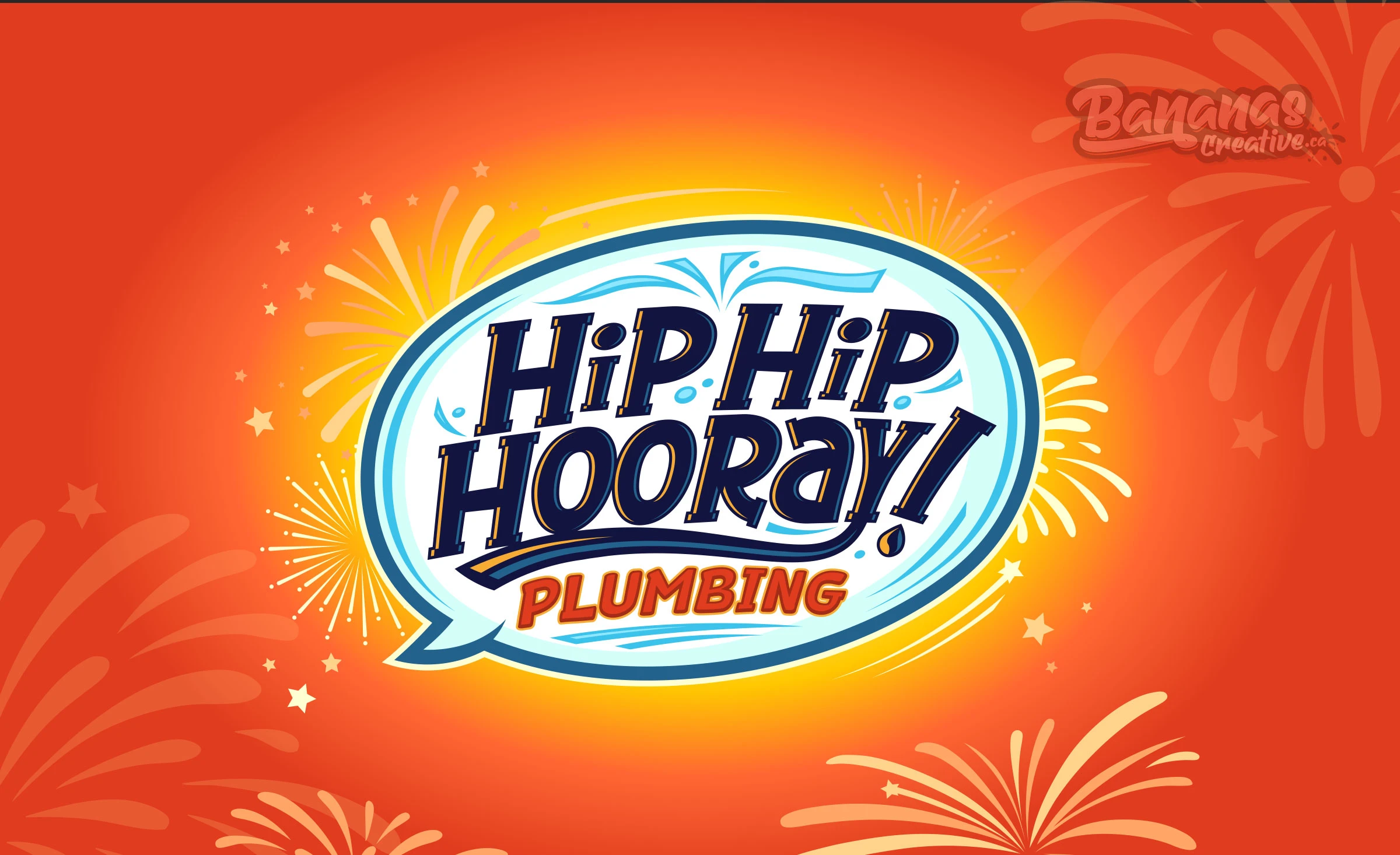 Hip Hip Hooray Plumbing primary logo set in warm orange and deep navy blue with bold Fuzamic display typography
