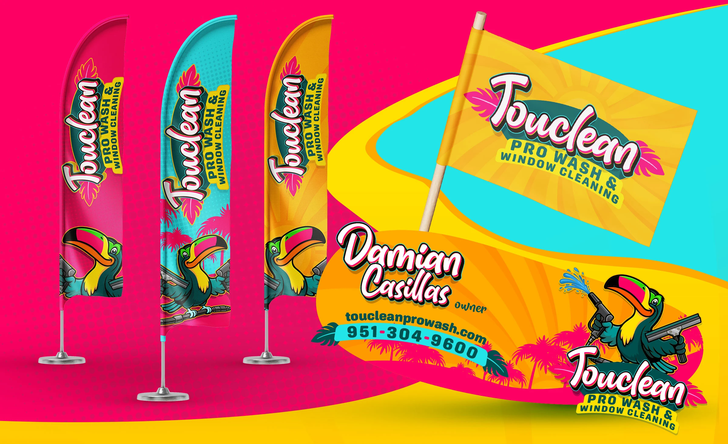 Touclean Pro Wash social media profiles, and customized cap designed by Bananas Creative
