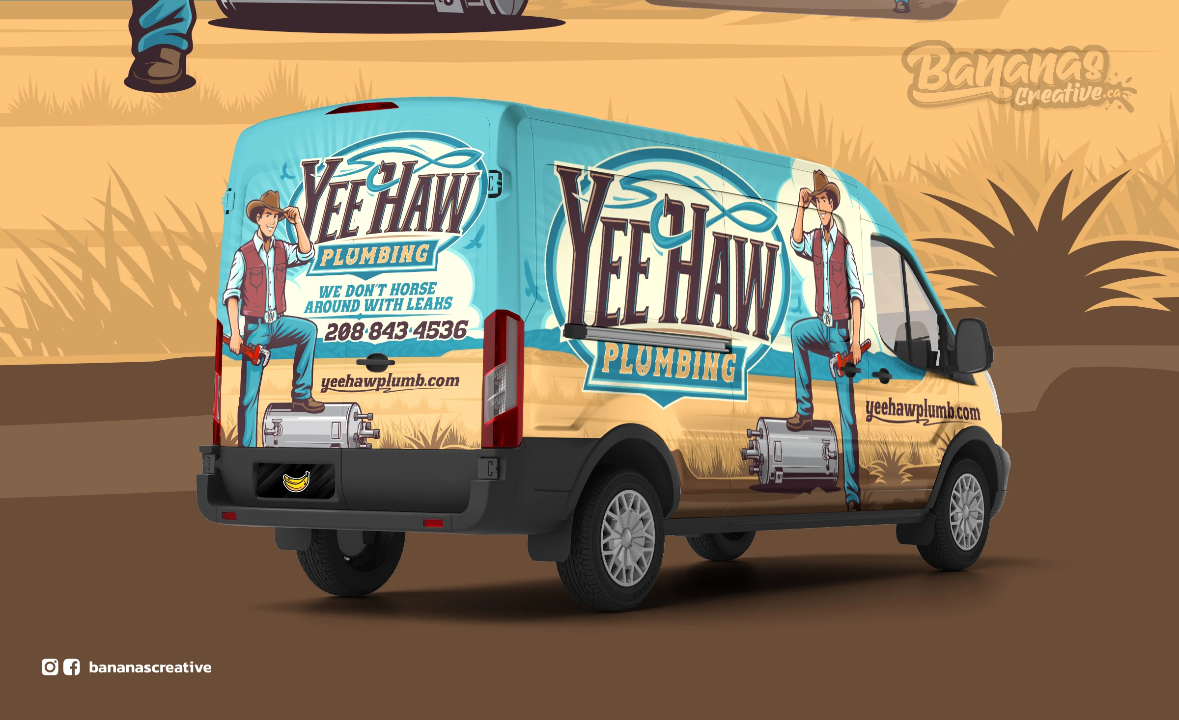 Yeehaw Plumbing vehicle wrap designed by Bananas Creative