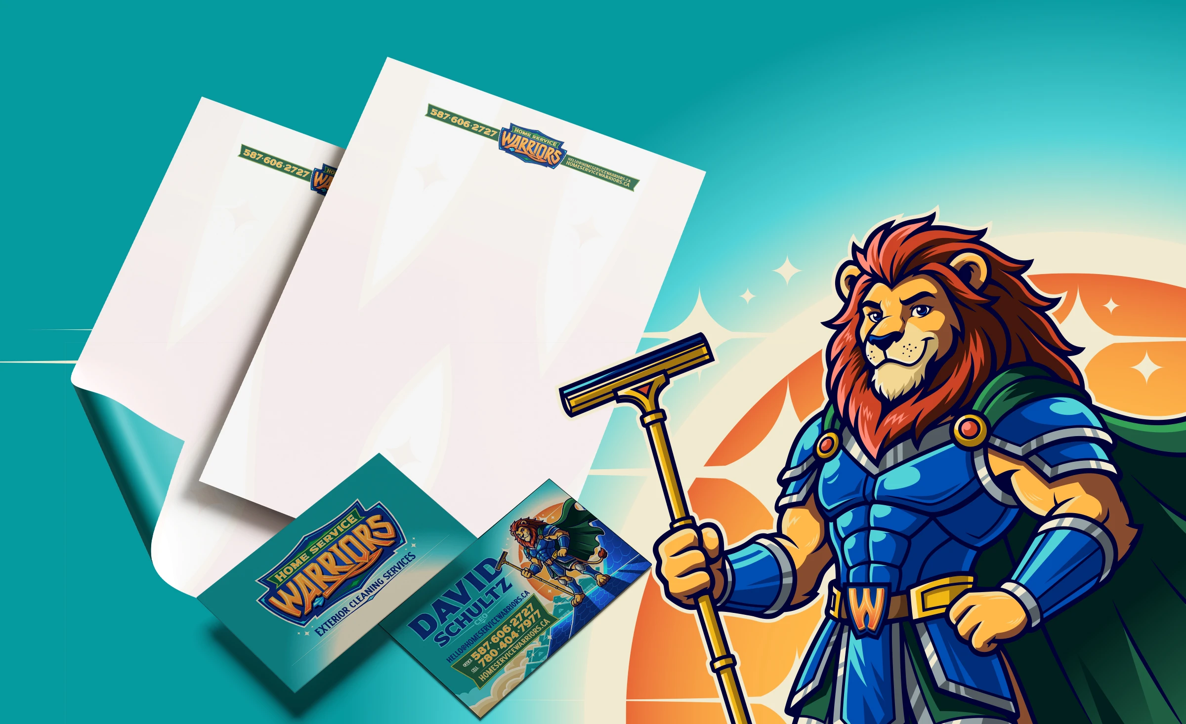 Home Service Warriors printed marketing material including business cards designed by Bananas Creative
