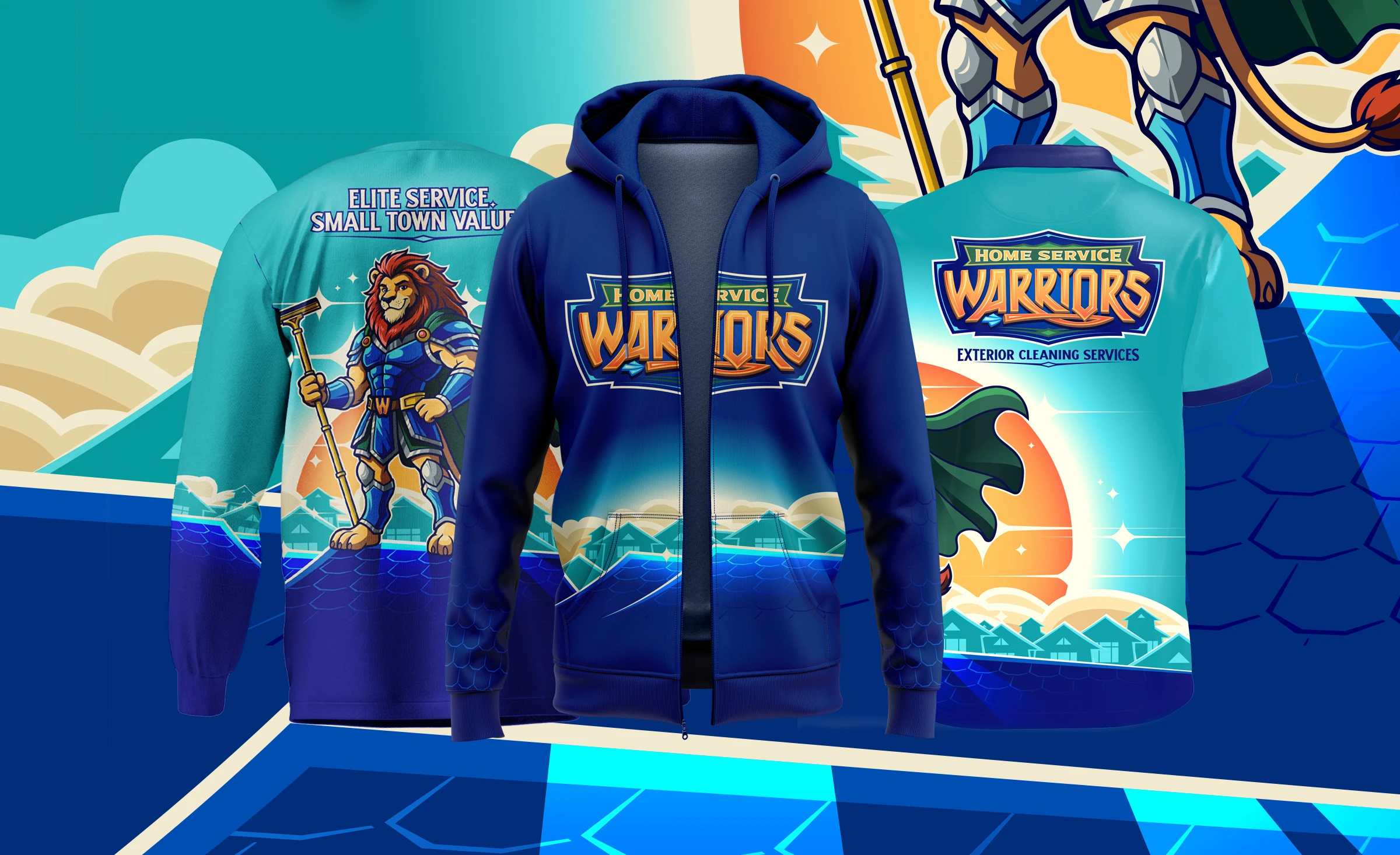 Home Service Warriors apparel including hoodies and t-shirts designed by Bananas Creative