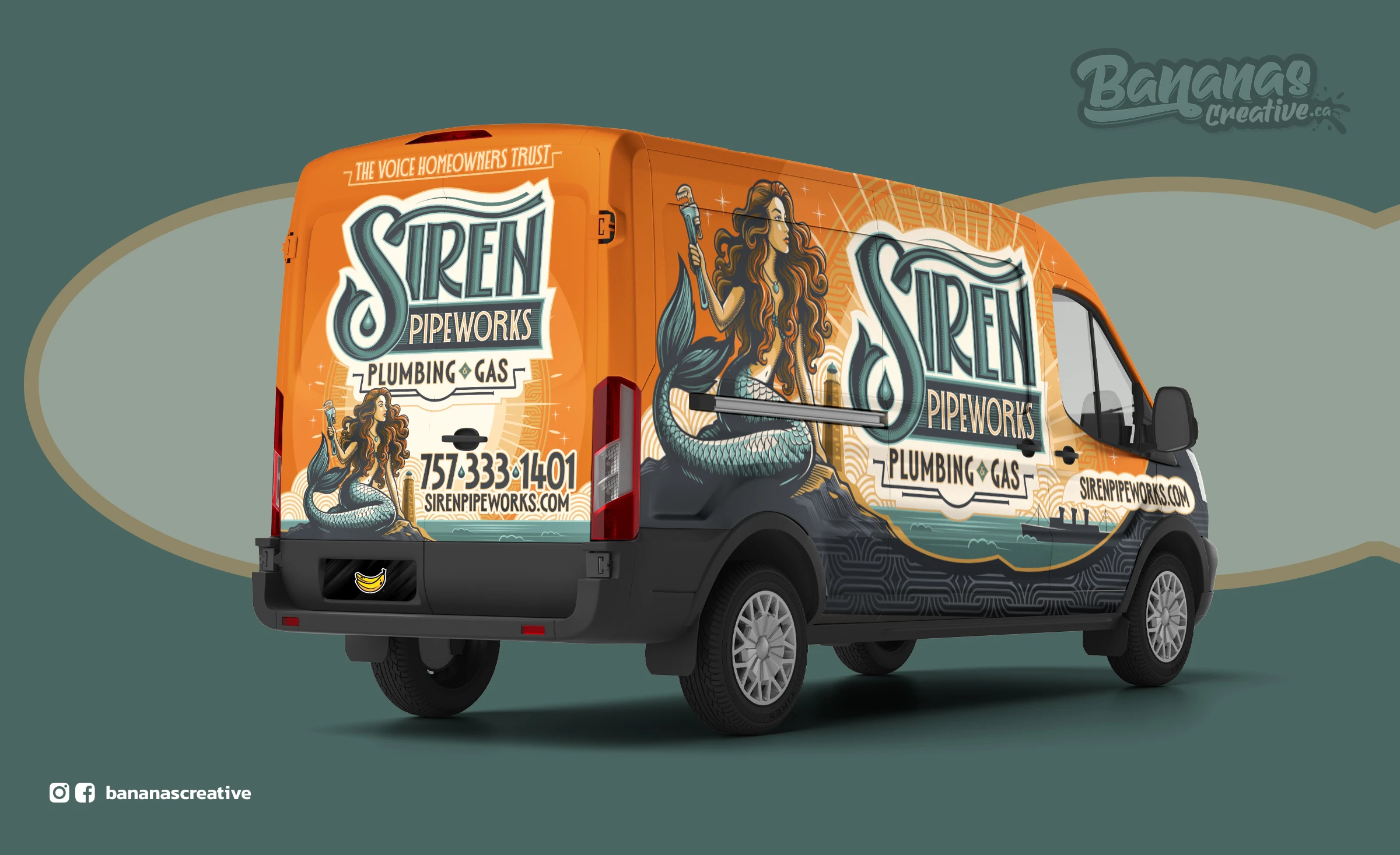 Siren Pipeworks Plumbing and Gas vehicle wrap designed by Bananas Creative