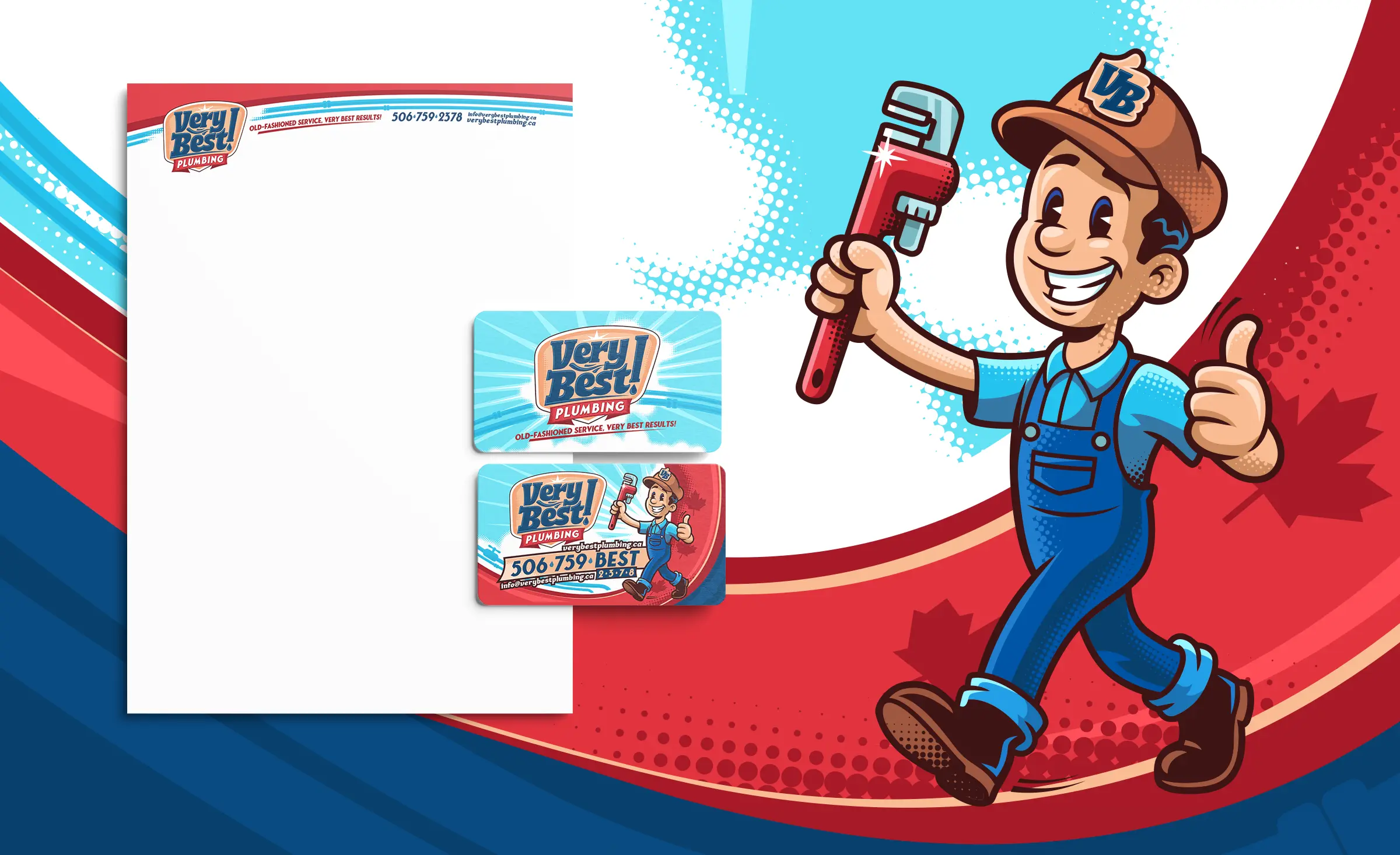 Very Best! Plumbing was developed as a brand with timeless, old-fashioned charm, combining a friendly personality with all the elements needed to stand apart from the competition. From its exceptional service standards to its approachable image, every aspect of the brand was designed to make customers feel confident in their choice.
The visual identity features retro-inspired typography and a classic colour palette, complemented by subtle trade-related elements such as pipes and water droplets. At the heart of the brand is a friendly plumber mascot who embodies trustworthiness, reliability, and the calm confidence that everything will be taken care of properly.
The company name was inspired by a familiar New Brunswick expression used to wish someone well or describe something truly exceptional. It perfectly reflects the brand's belief that homeowners and businesses deserve nothing less than the very best plumbing service.
The result is a memorable brand that combines outstanding service with vintage character. Its visual identity was consistently applied across every customer touchpoint, including vehicle wraps, uniforms, the company website, and a wide range of printed marketing materials.