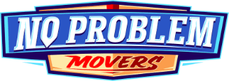No Problem Movers primary logo featuring a shield-style badge mark with bold Umberland Slab typography, deep indigo and polar blue colour palette