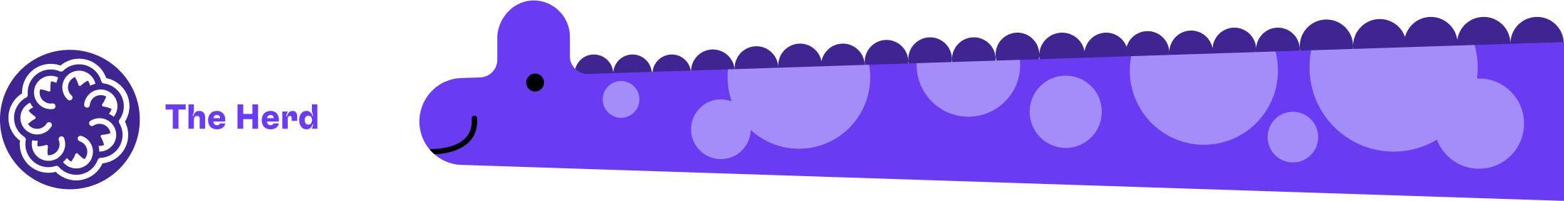 The Herd logo with purple dinosaur illustration