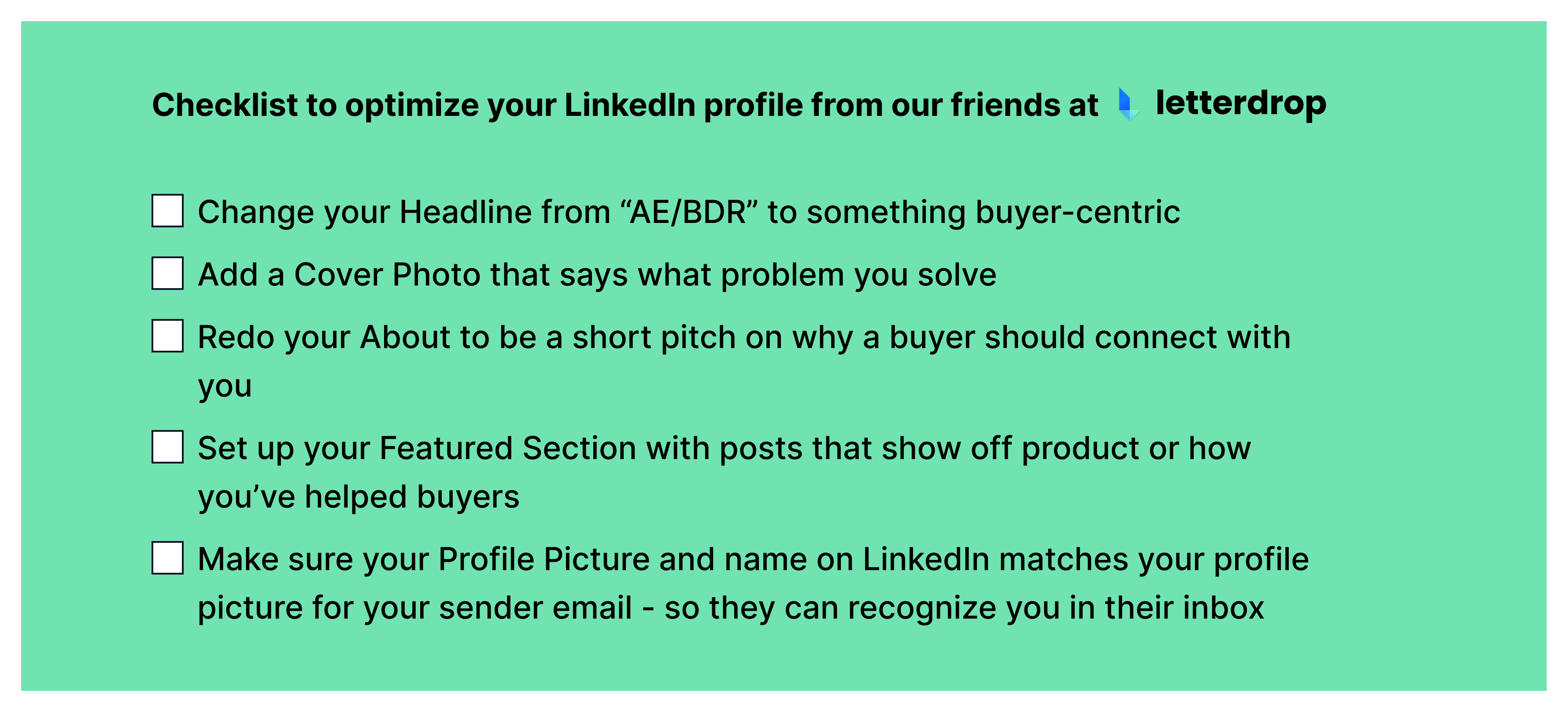 LinkedIn profile tips checklist.