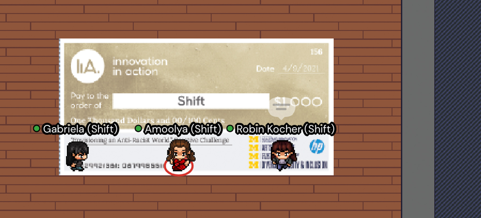 A check for Shift, one of the winners