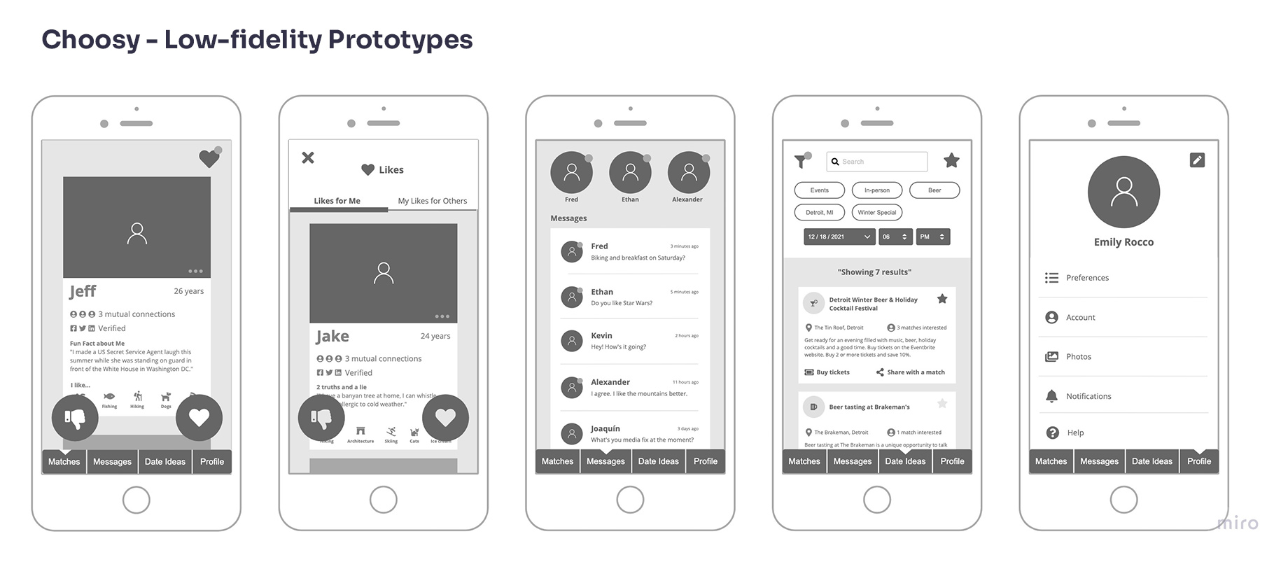 Choosy - Lowe Fidelity Prototypes