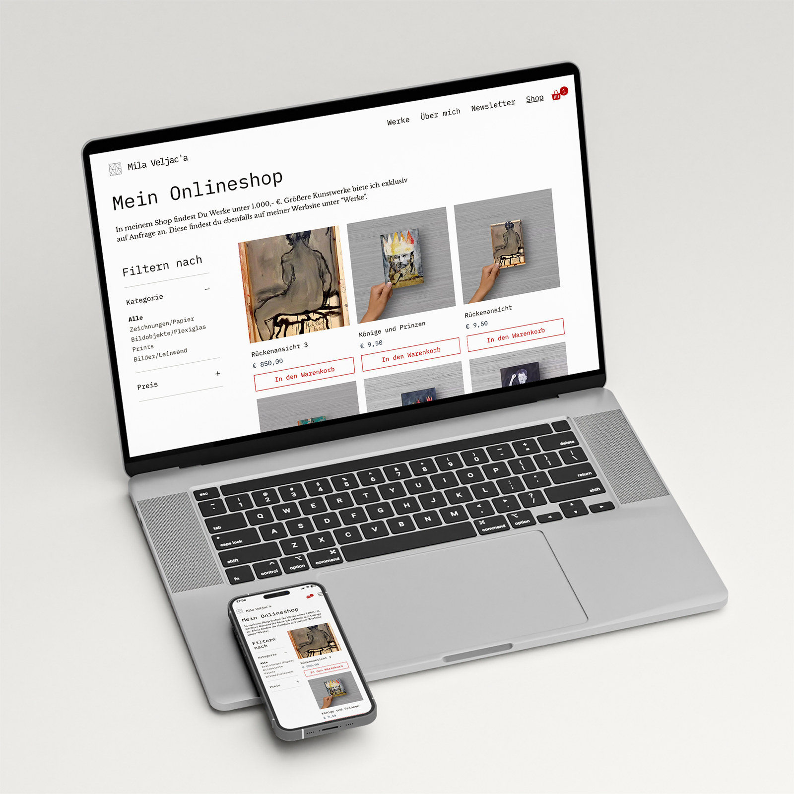 Painter Mila Veljača’s website on a laptop