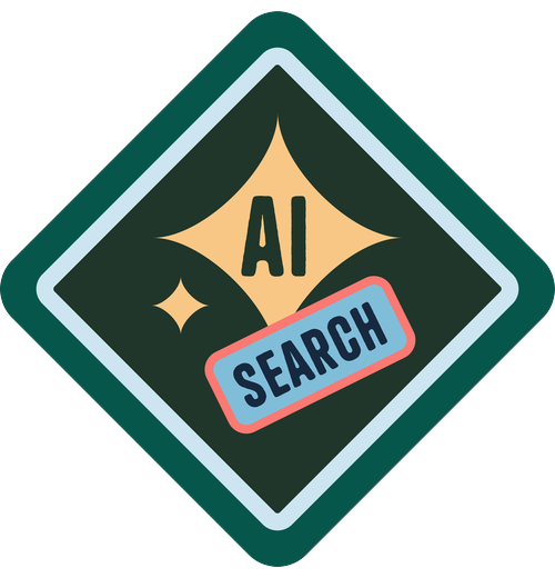 AI Search badge: a diamond-shaped campfire-style emblem with sparkles