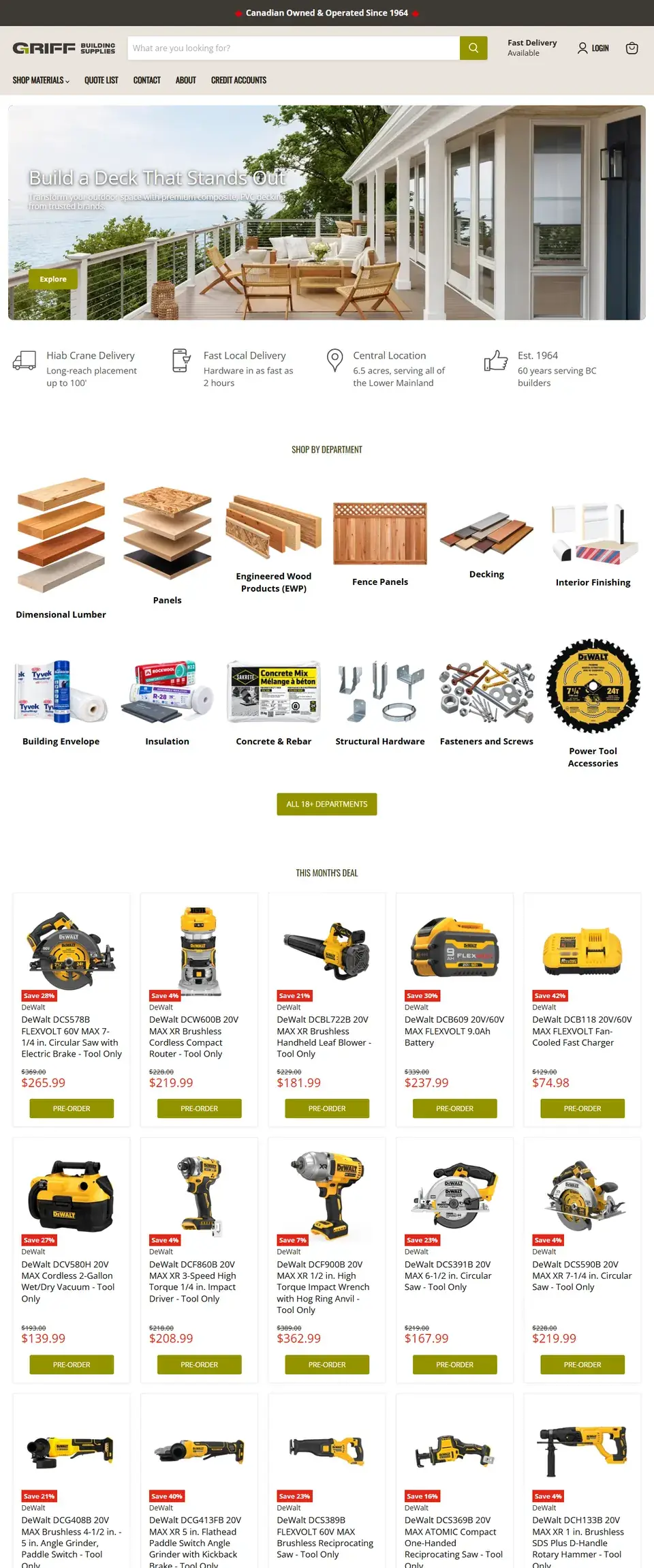 Griff Building Supplies online store homepage