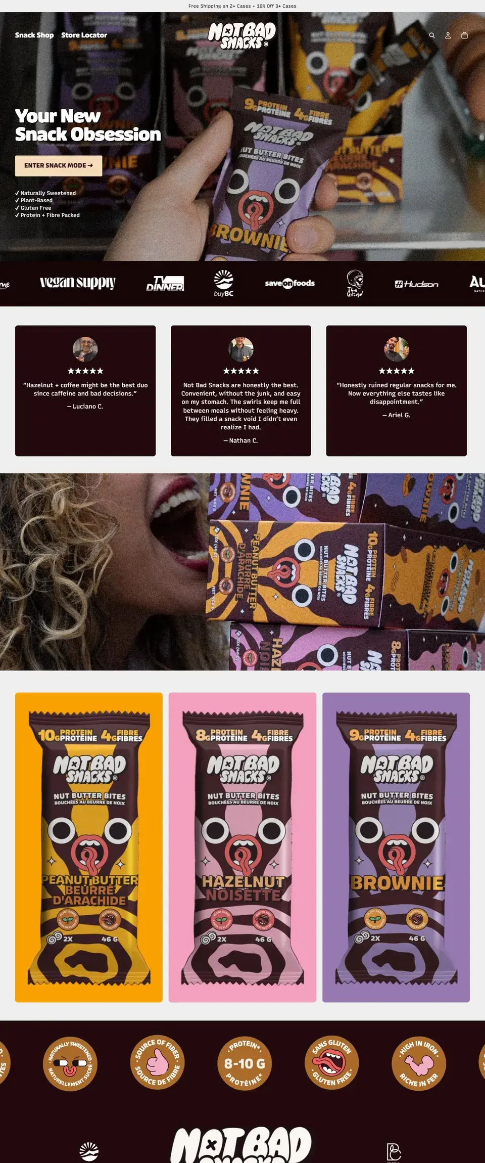 Not Bad Snacks Shopify store homepage