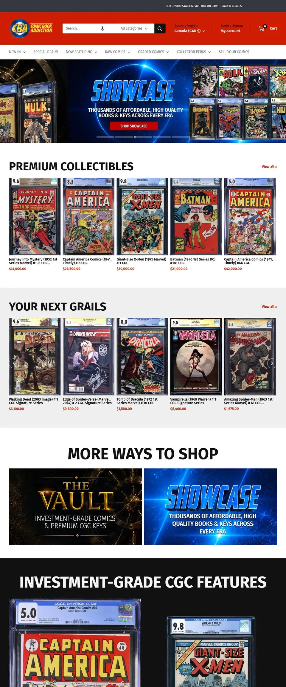 Comic Book Addiction online store homepage