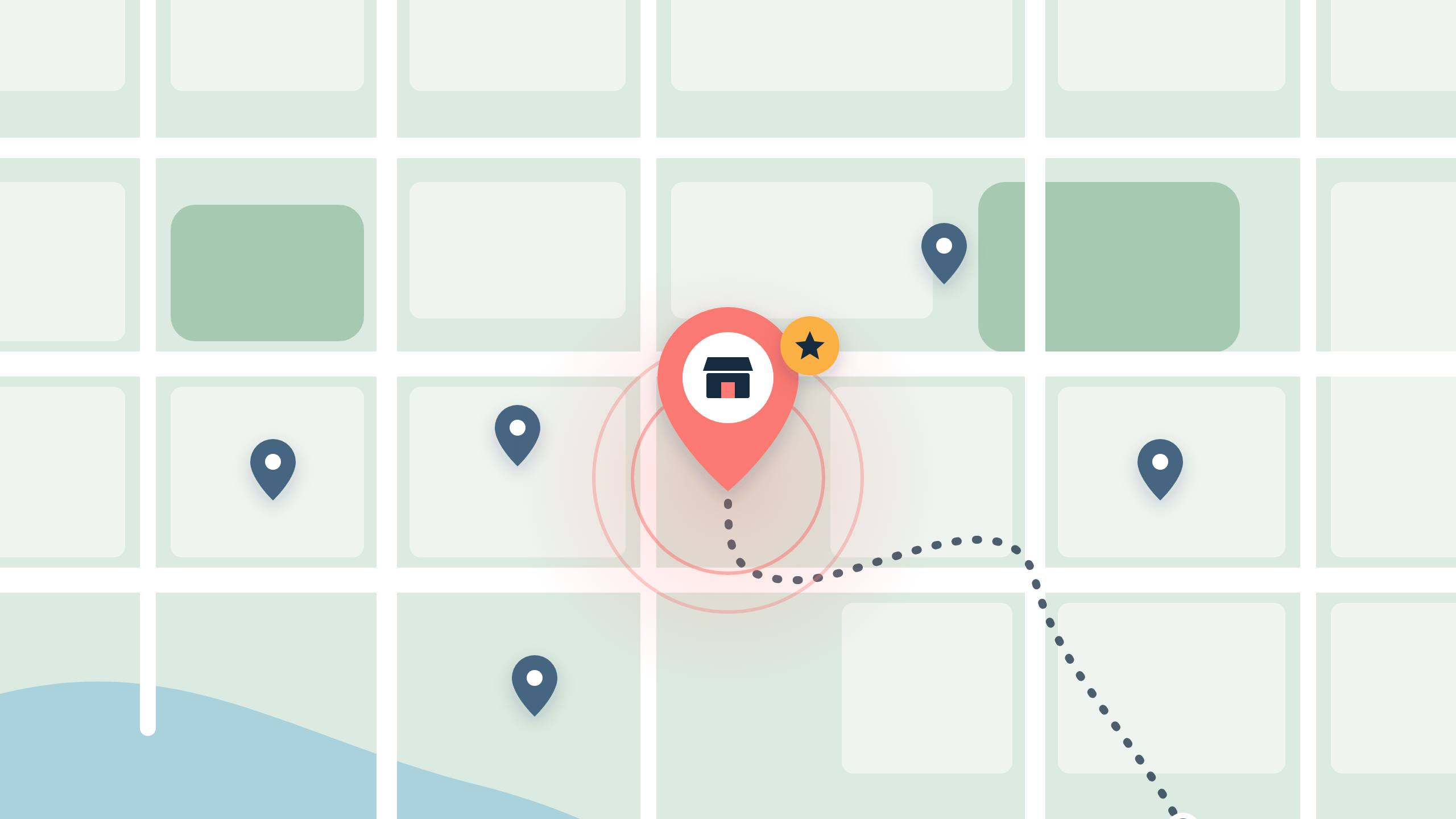 Google Maps with a sponsored store pin highlighted among other business pins