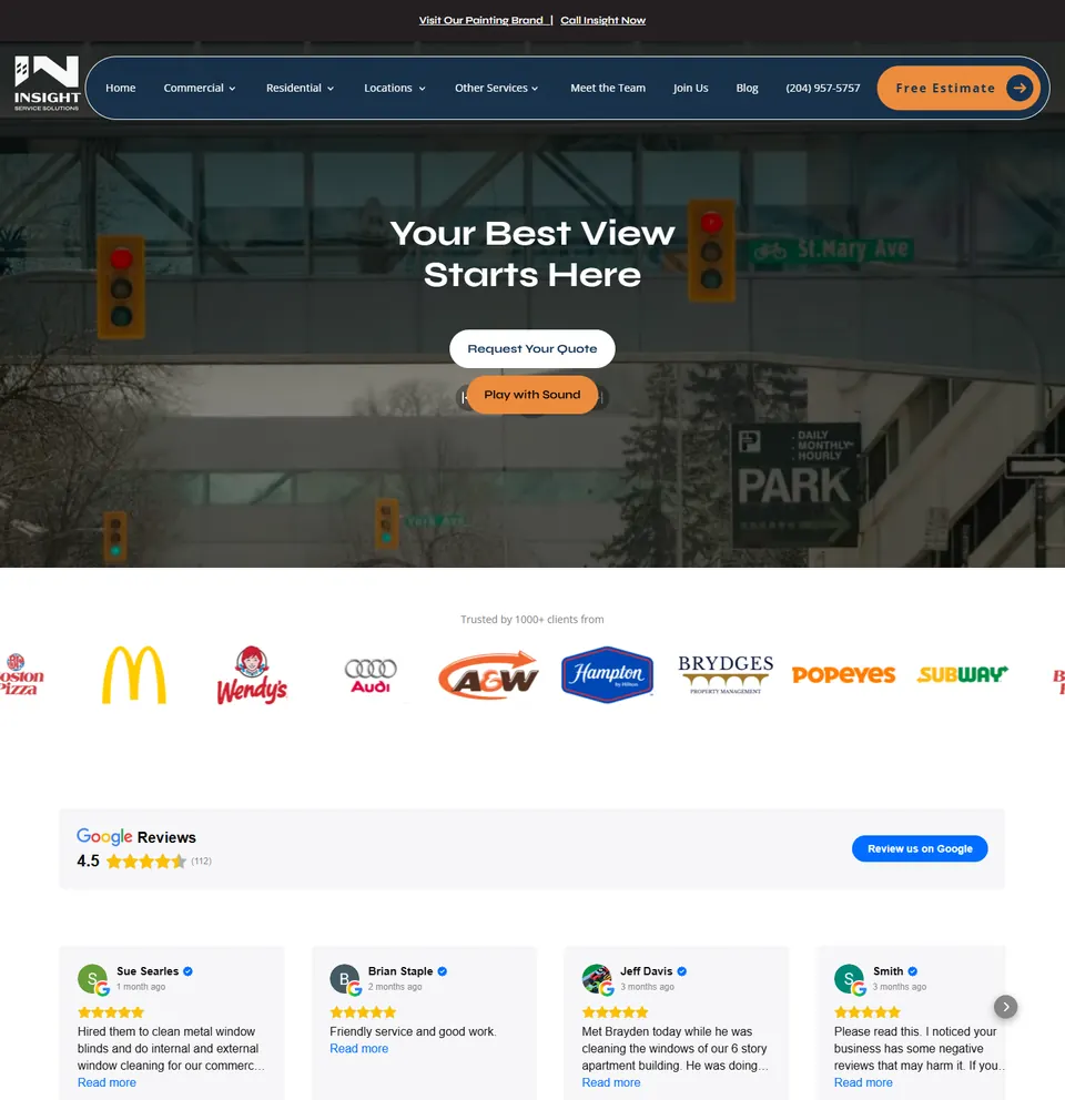 Insight Service Solutions homepage with hero video and client logos