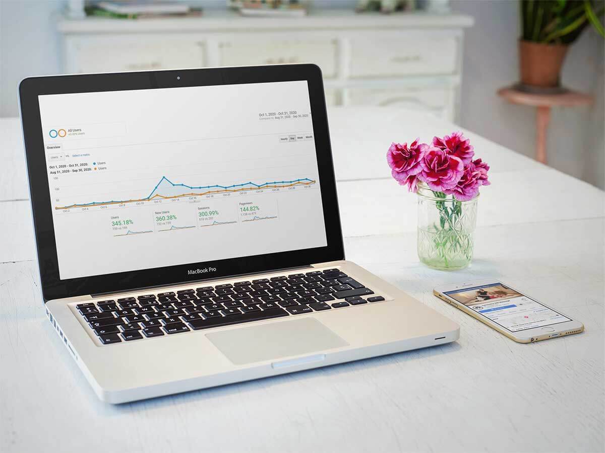Laptop showing a Google Ads performance dashboard