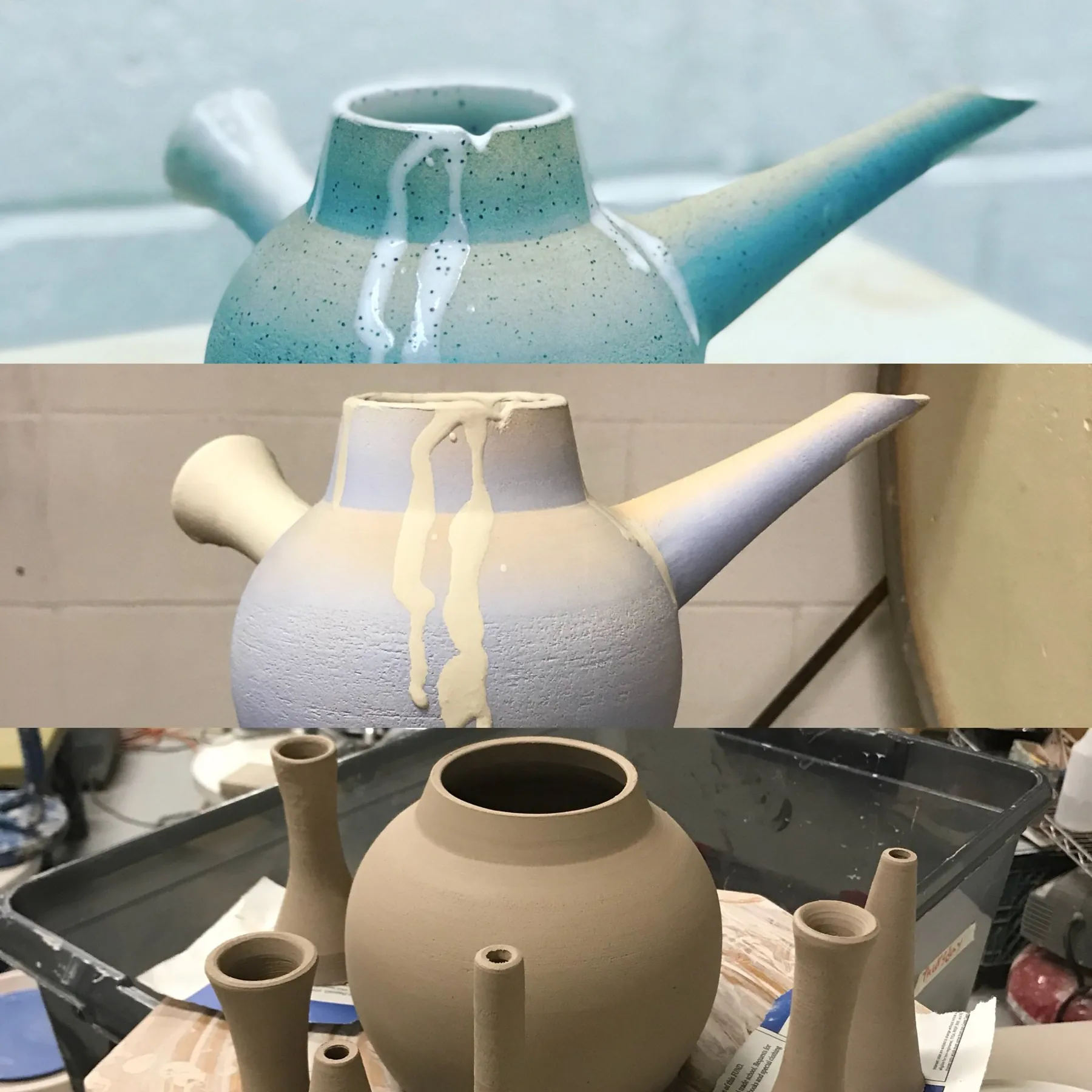 Glazed teapots made in Hand Eye Ceramics classes