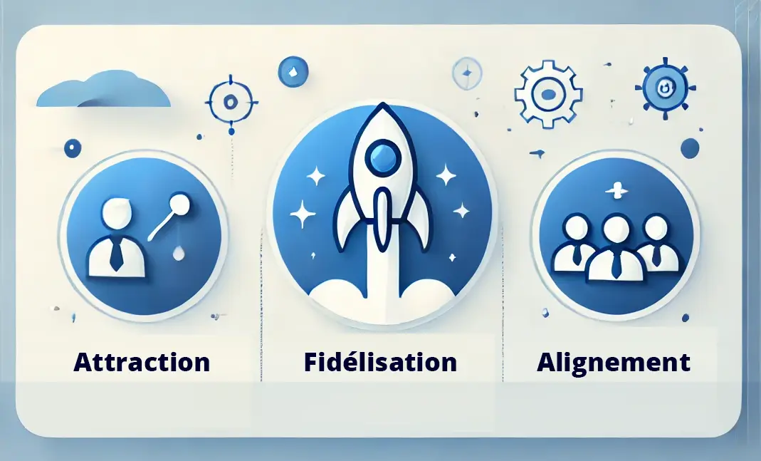 Schéma illustrant la manière d’adapter la politique RH et equity à la stratégie de croissance d’une entreprise grâce aux BSPCE.