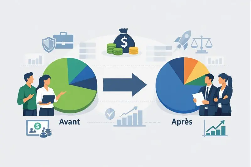 Schéma du mécanisme de dilution du capital lors d’une levée de fonds