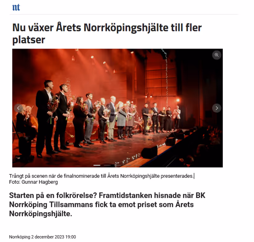 BK Norrköping Tillsammans blev årets Norrköpings Hjälte 2023