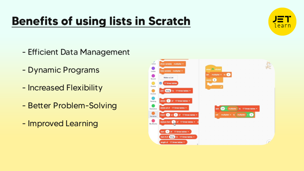 Benefits of using lists in Scratch