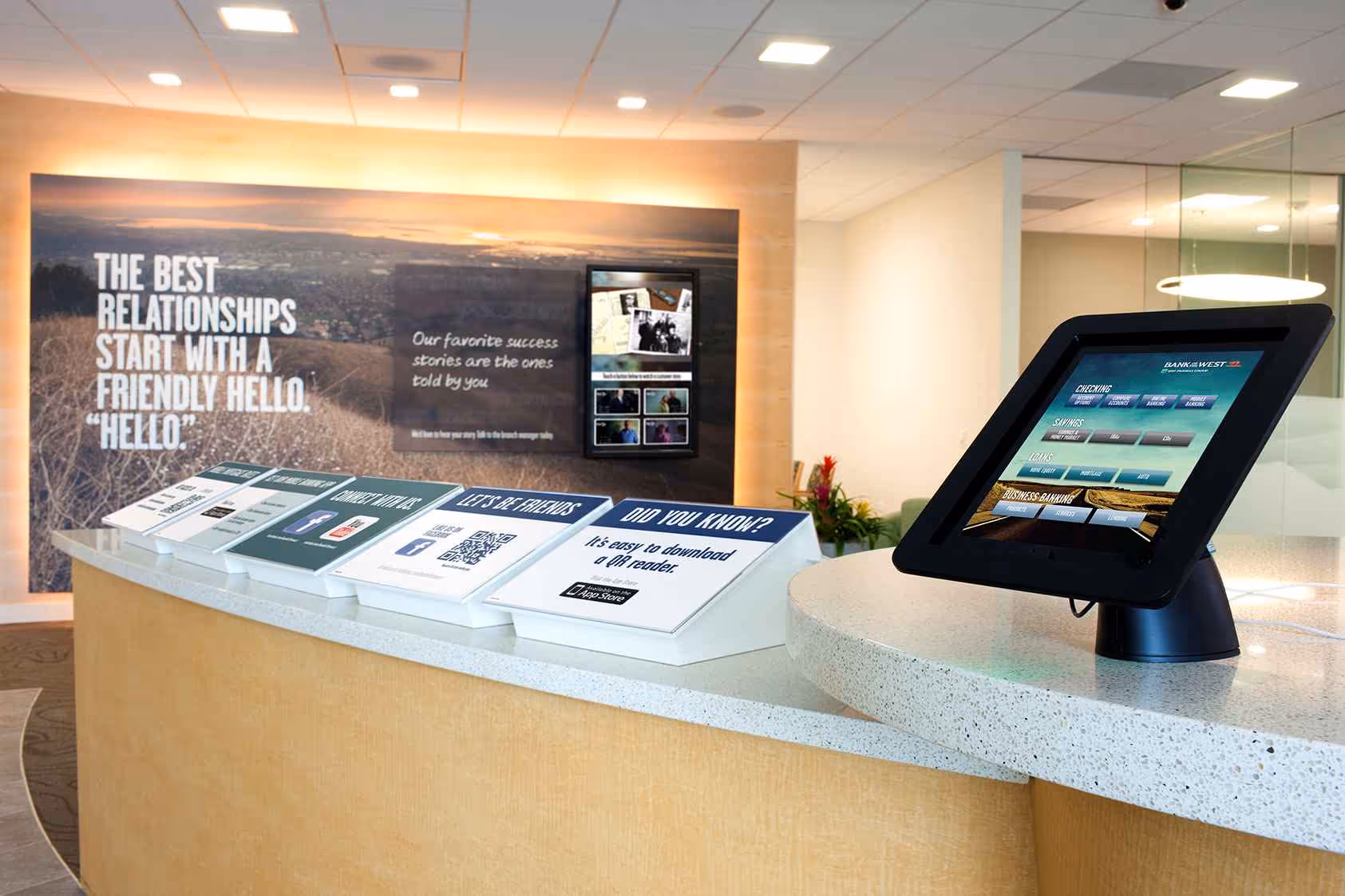 Bank branch interior.