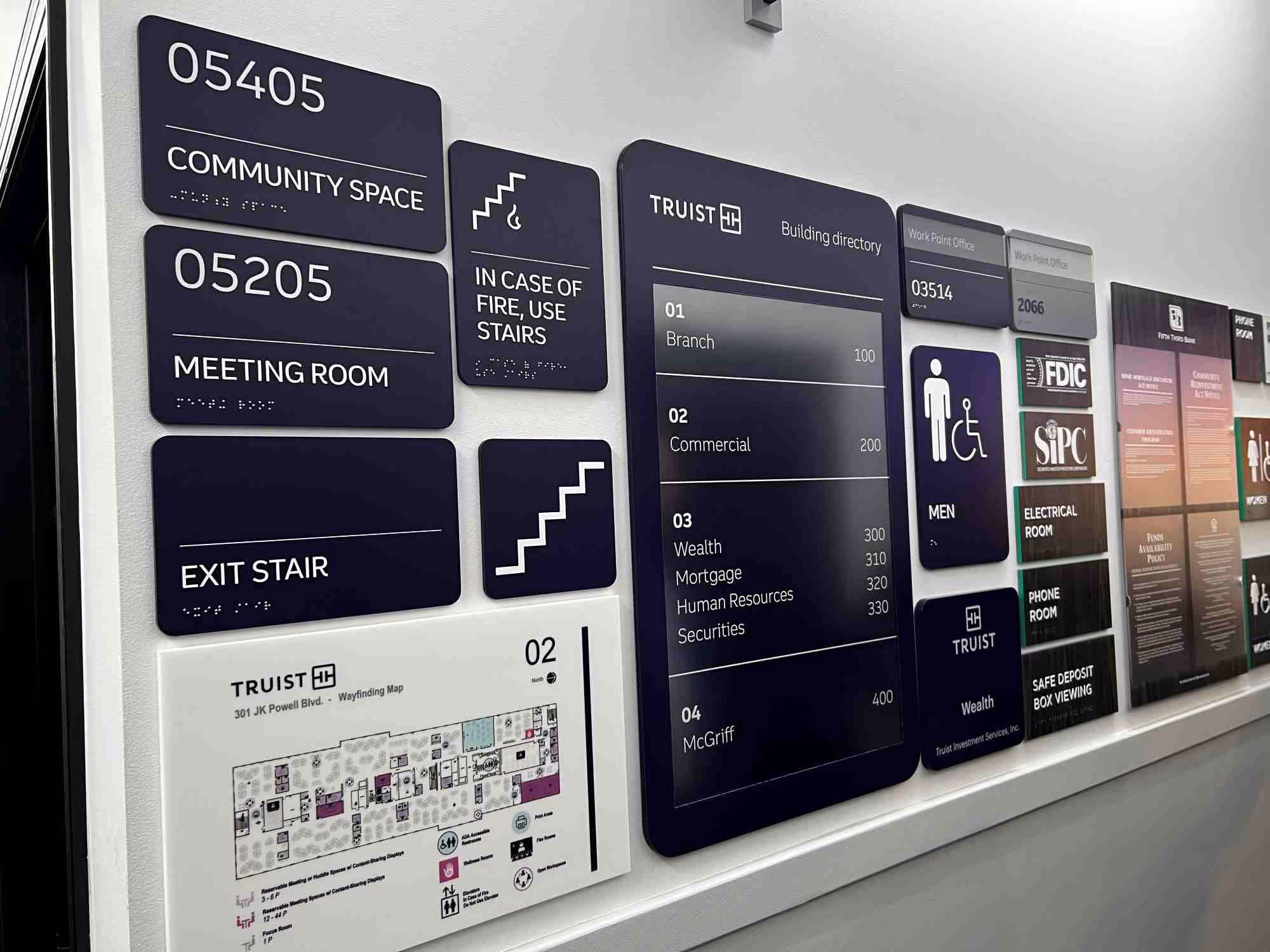 Sample wayfinding signs made from recycled acrylic