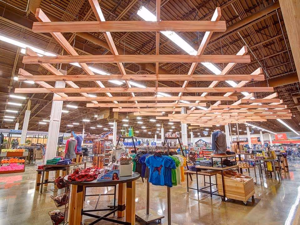 A ceiling lattice inside a retail store