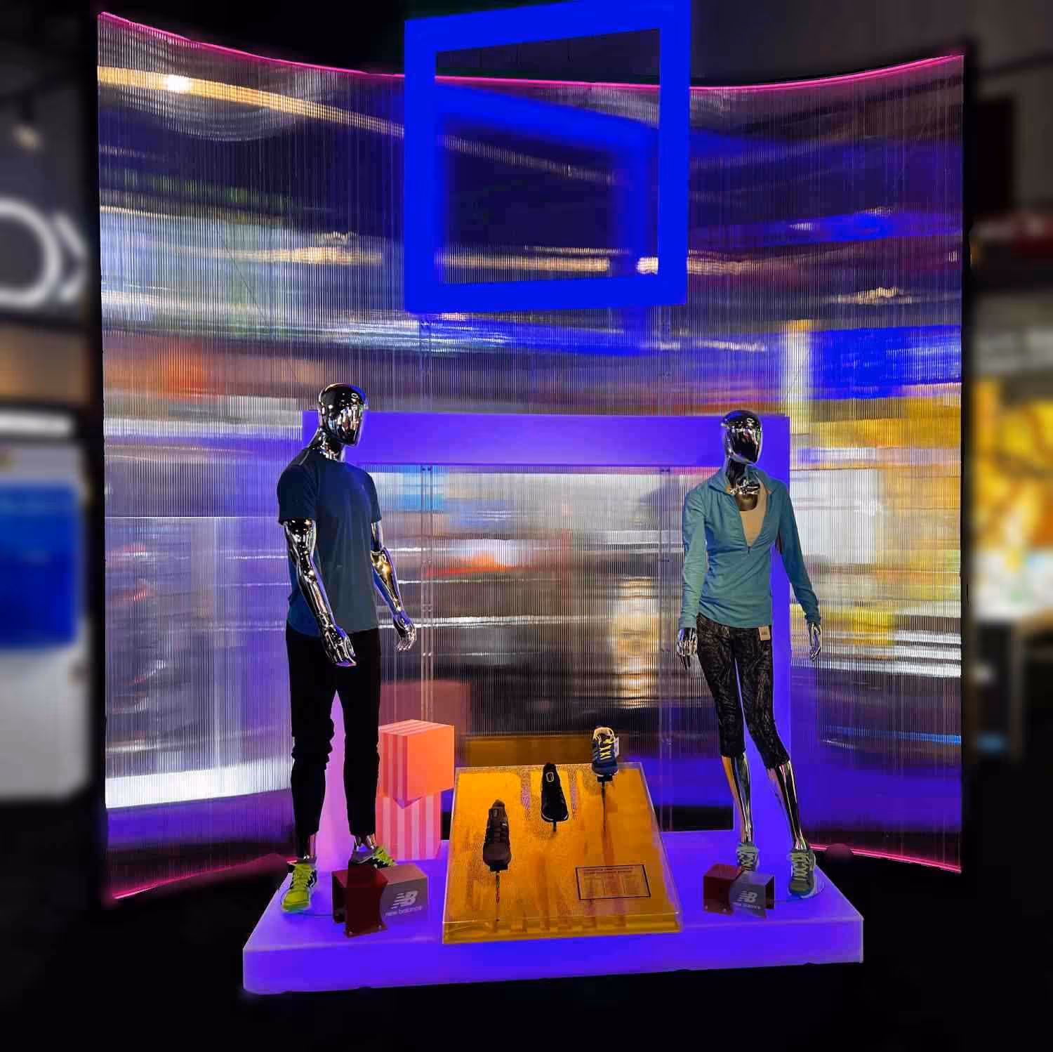 Custom retail shoe display with translucent backwall