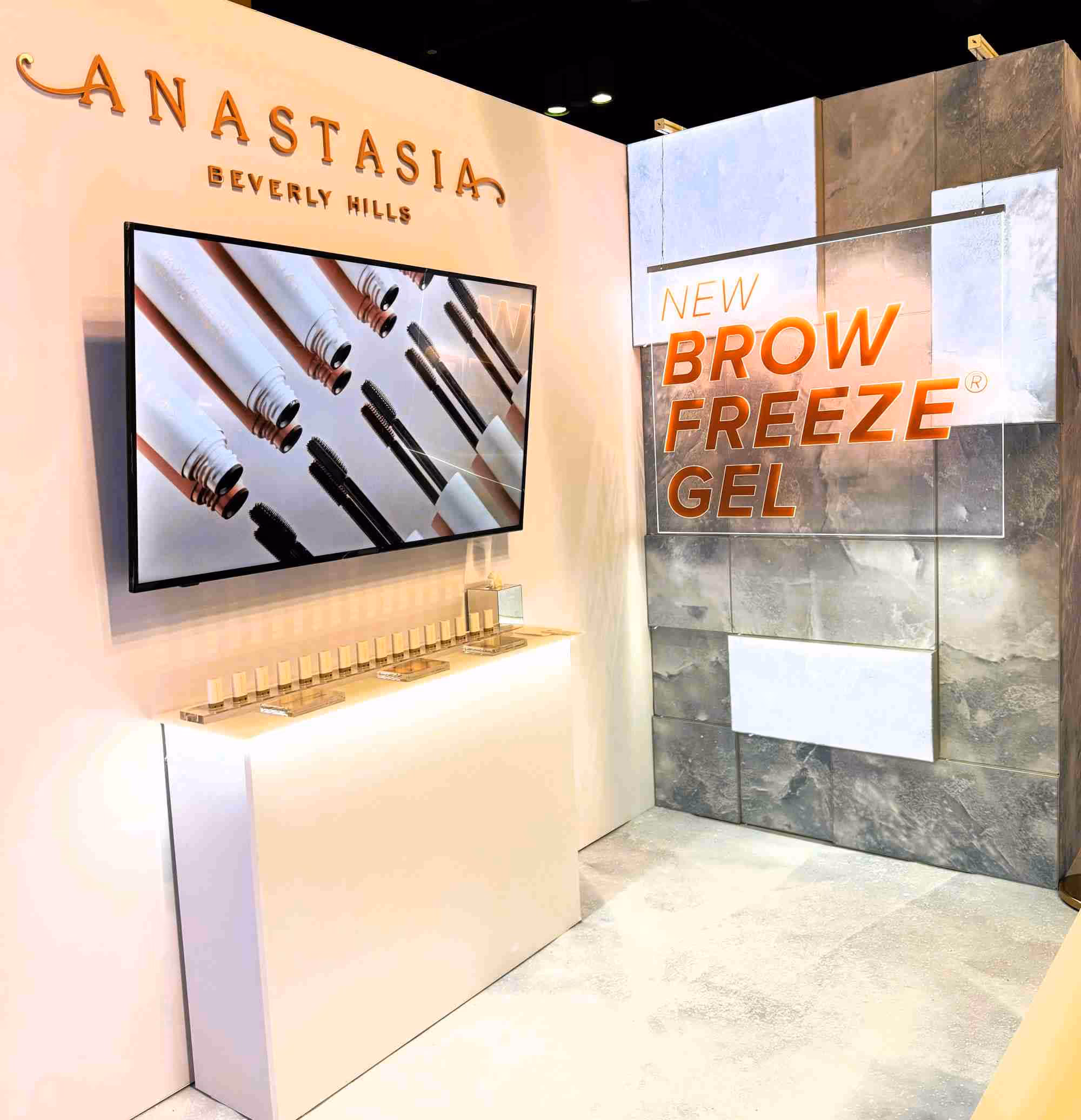 Trade show signs and dimensional letters made from recycled acrylic: Anastasia Beverly Hills