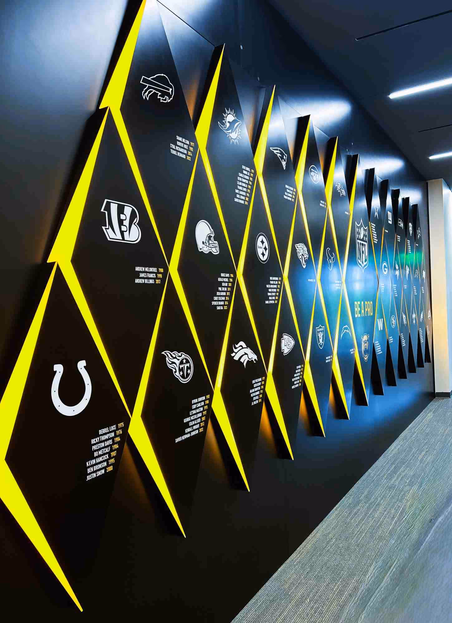 Community wall made from recycled acrylic in a university athletic center hallway.