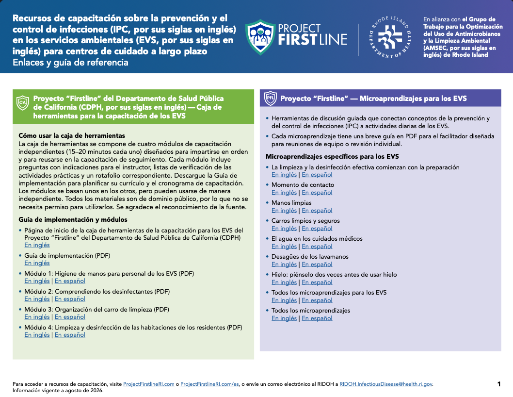 Recursos de capacitación sobre la prevención y el control de infecciones