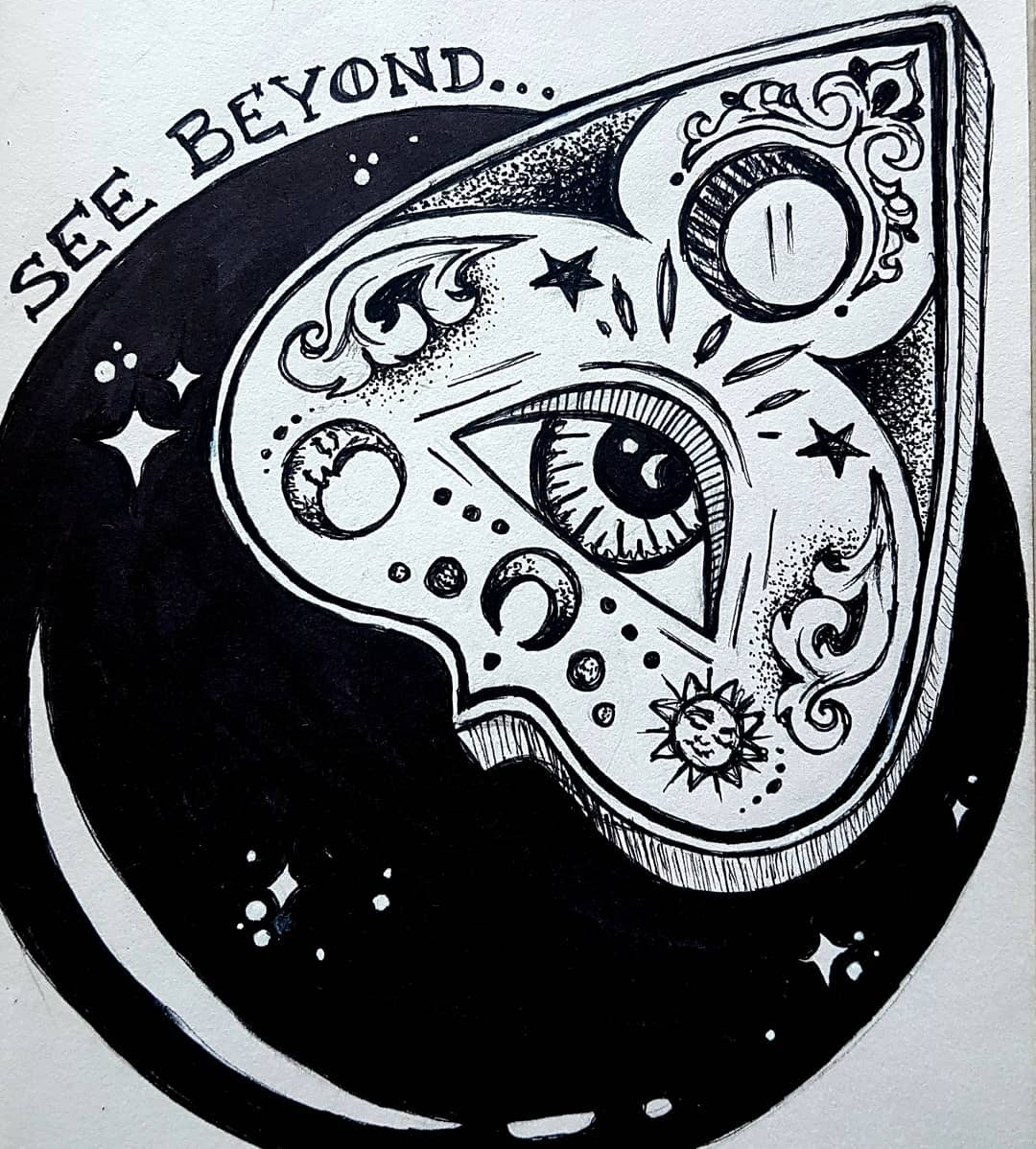 drawing of a Ouija board planchet