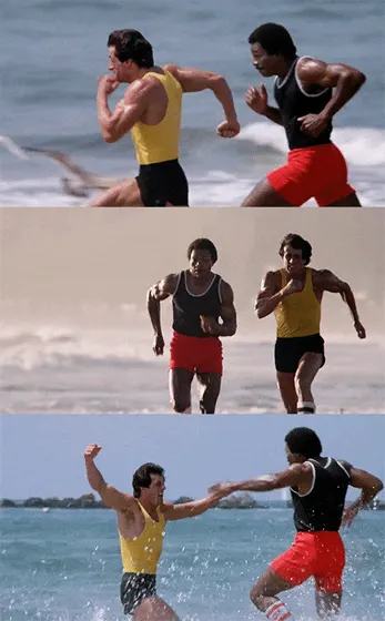 creative and strategy teams depicted by Rocky Balboa and Apollo Creed coming together and hugging in the ocean