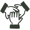 Illustration of 3 hands joining together in a team huddle