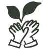 Illustration of hands holding a sprouting plant