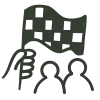 Illustration of a checkered flag being waved over a group of people