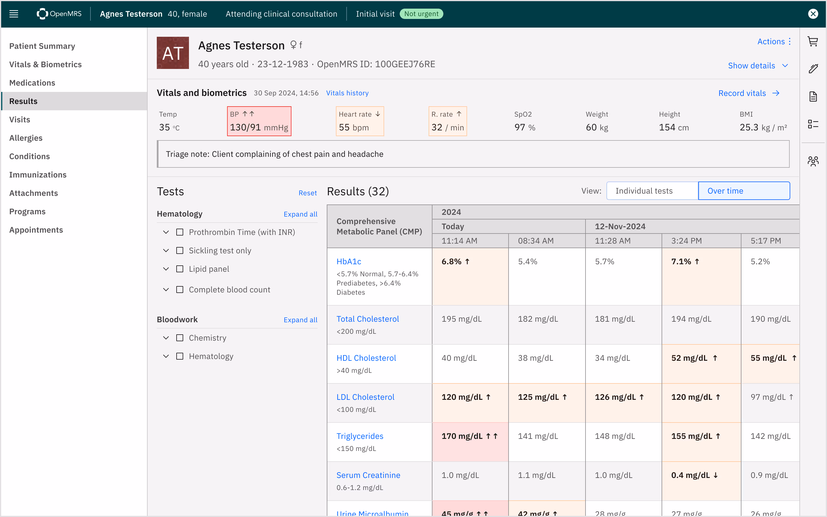 OpenMRS's test results viewer