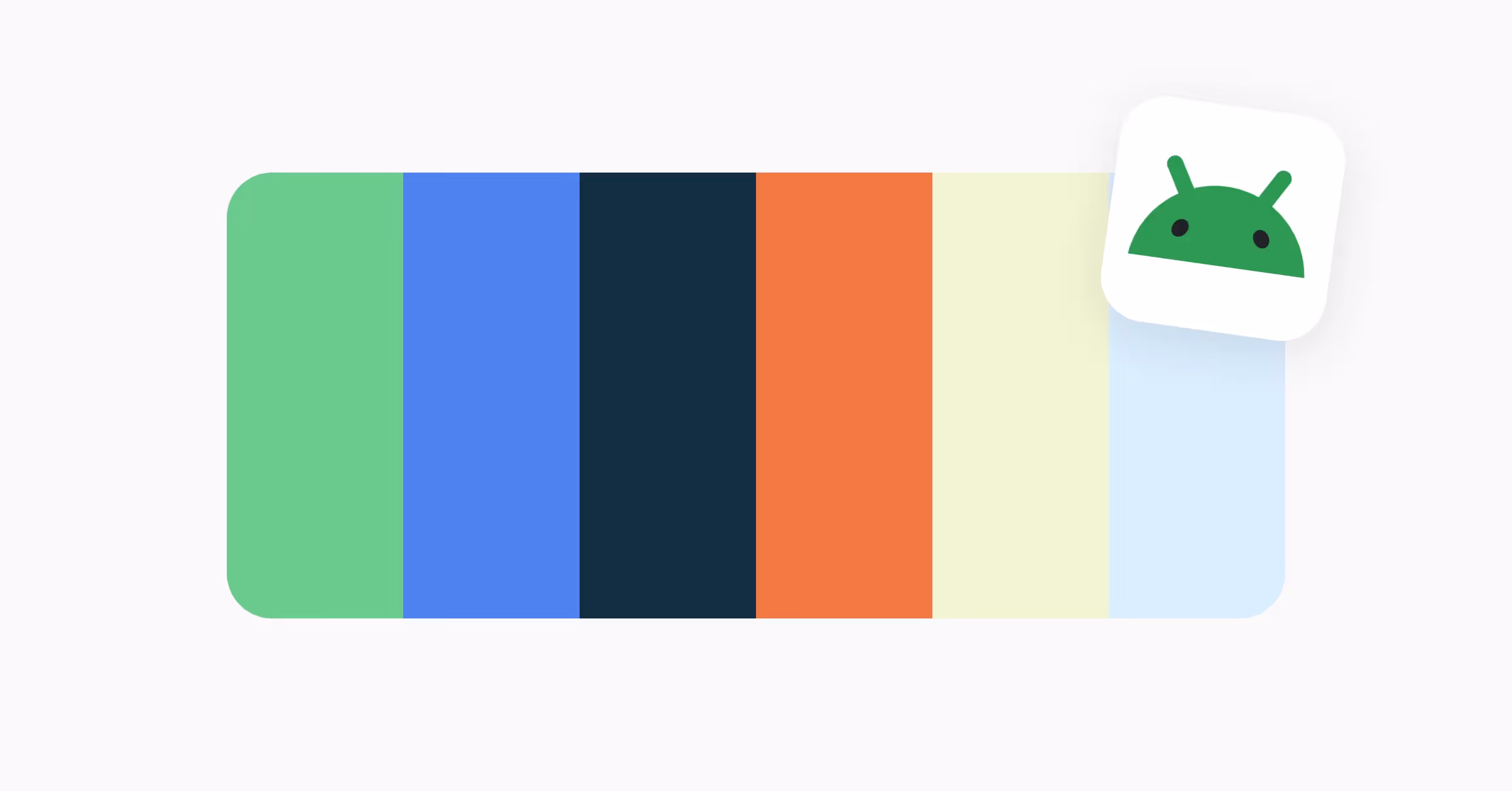 Android green (#3DDC84); blue (#4285F4); navy (#073042), orange (#F86734), chartreuse (#EFF7CF), and light blue (#D7EFFE)
