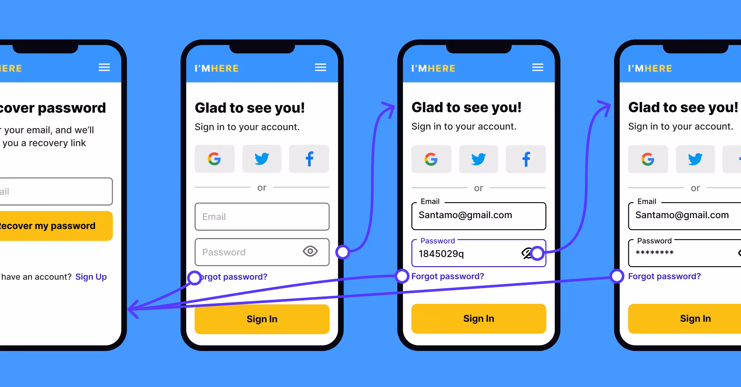 an example of interactive prototypes of a mobile app