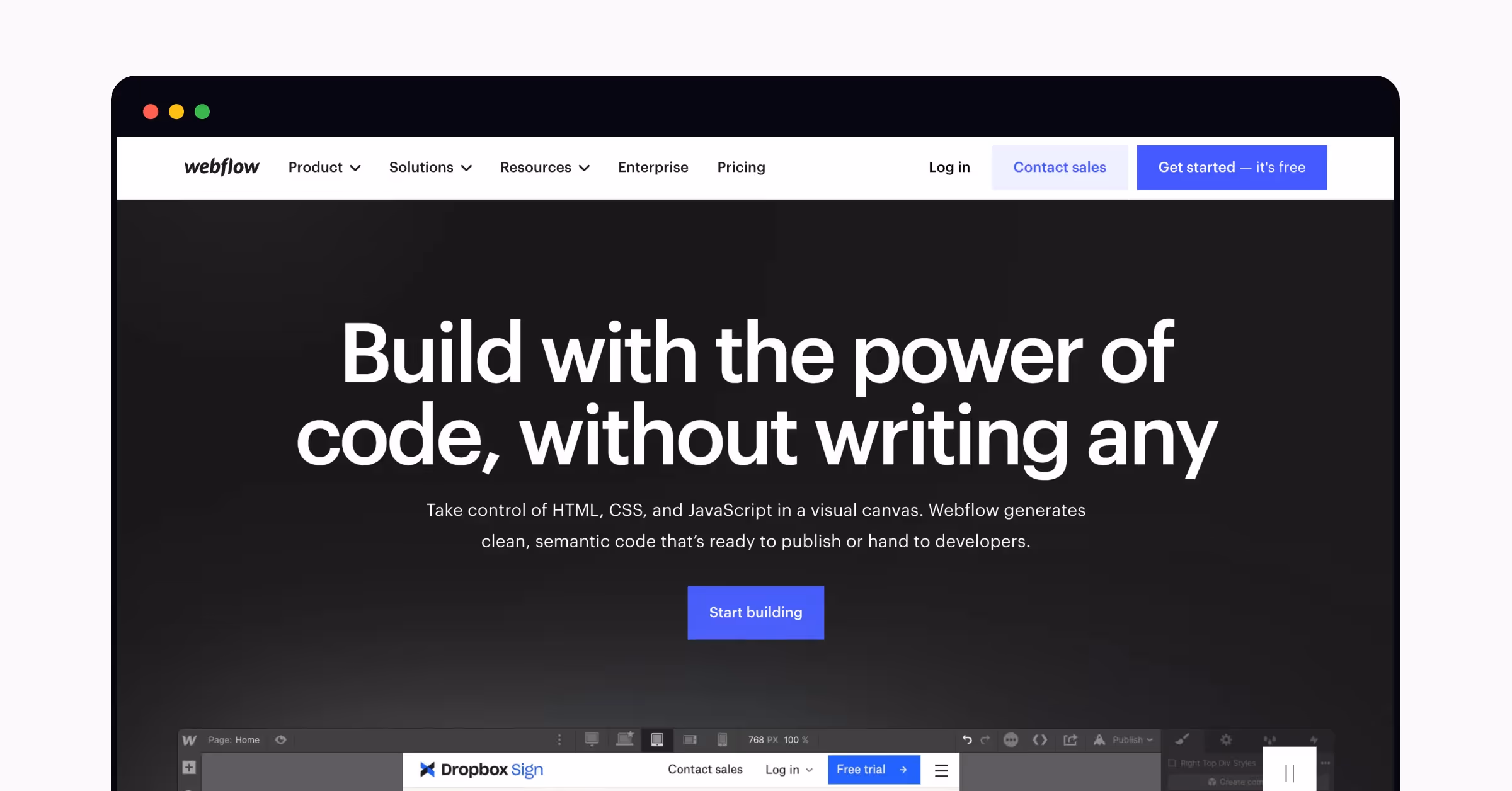 The home page of Webflow
