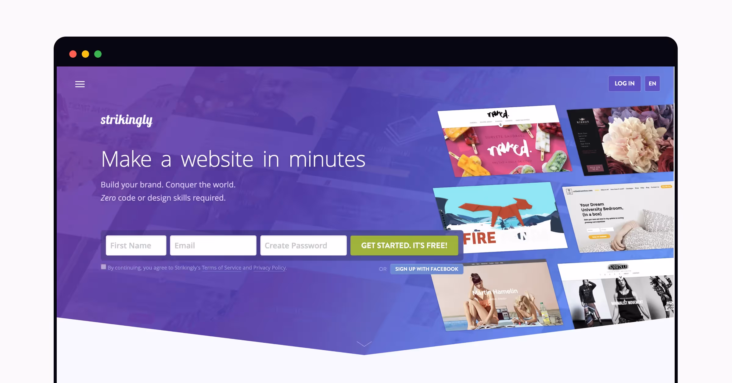 Strikingly's home page